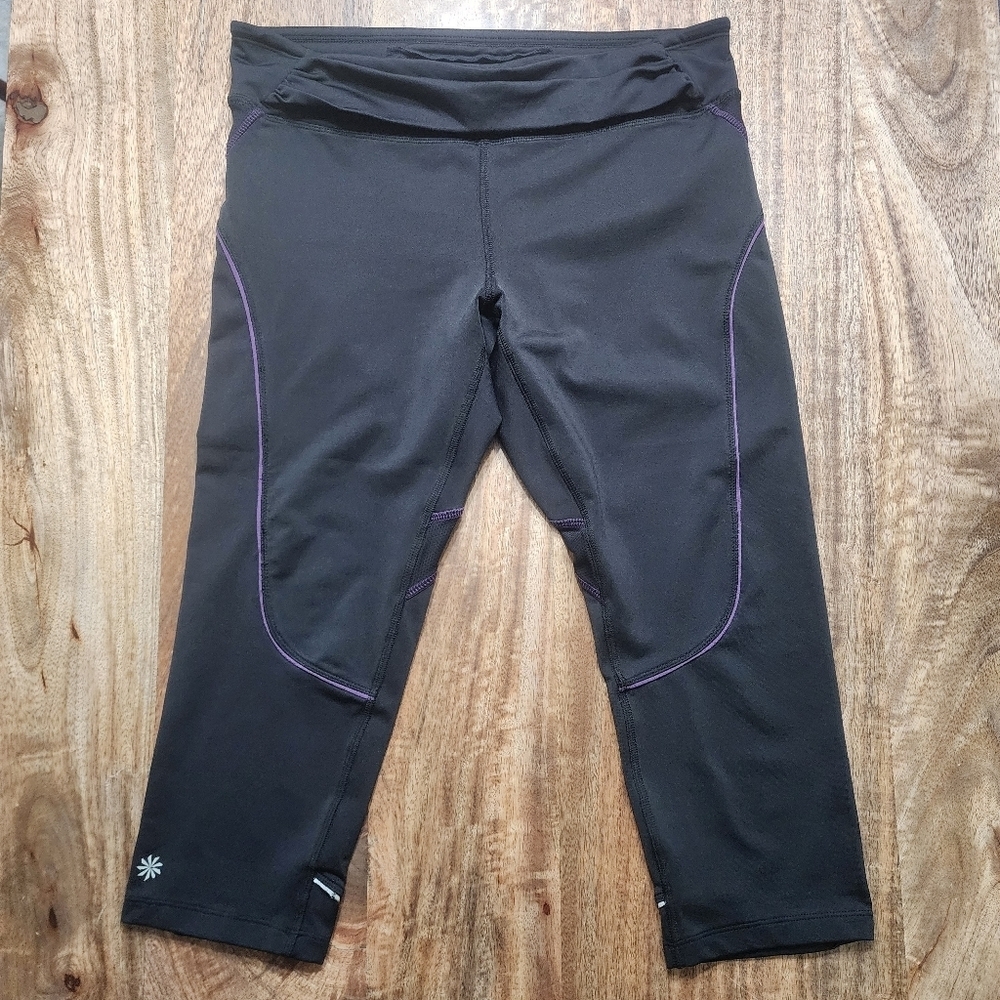 Athleta Womens Capri Leggings High Rise Elastic Waist Pull On Black Size M Tall